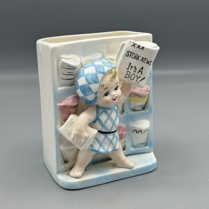 Vintage Samson Importco 1962 Stork News It's a Boy Ceramic Planter Vase Nursey